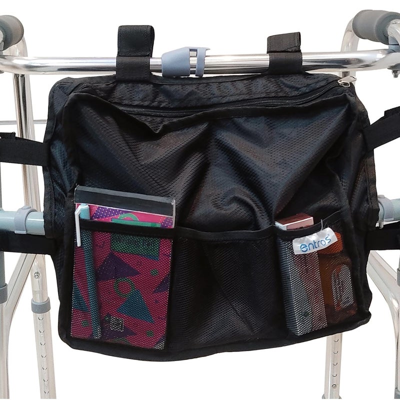 entros Safari Detachable Walker Bag | Large Carry Bag with 3 Front Pockets for All Walkers, Black - Image 1