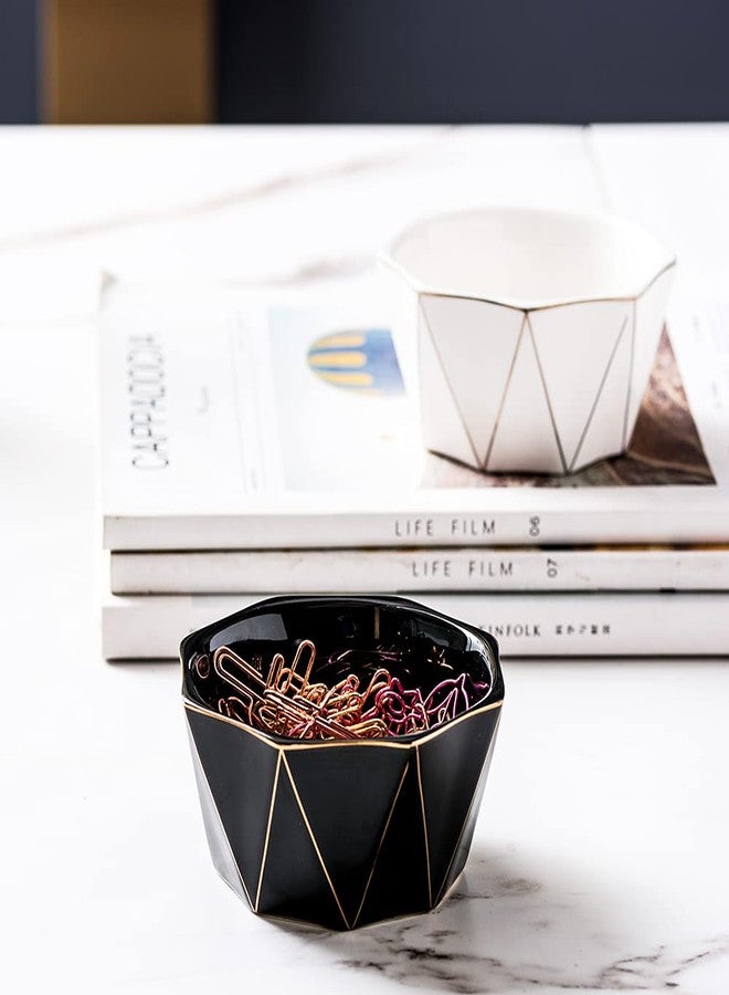 YOSCO Paper Clip Holder With Gold Line Geometric Ceramic Paper Clip Dispenser for Desk Cute Paper Clip Organizer Office Binder Clip Holder (Black) - Image 5