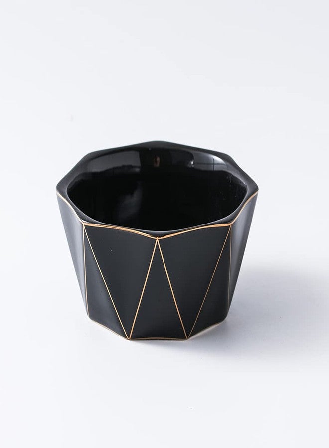 YOSCO Paper Clip Holder With Gold Line Geometric Ceramic Paper Clip Dispenser for Desk Cute Paper Clip Organizer Office Binder Clip Holder (Black) - Image 2