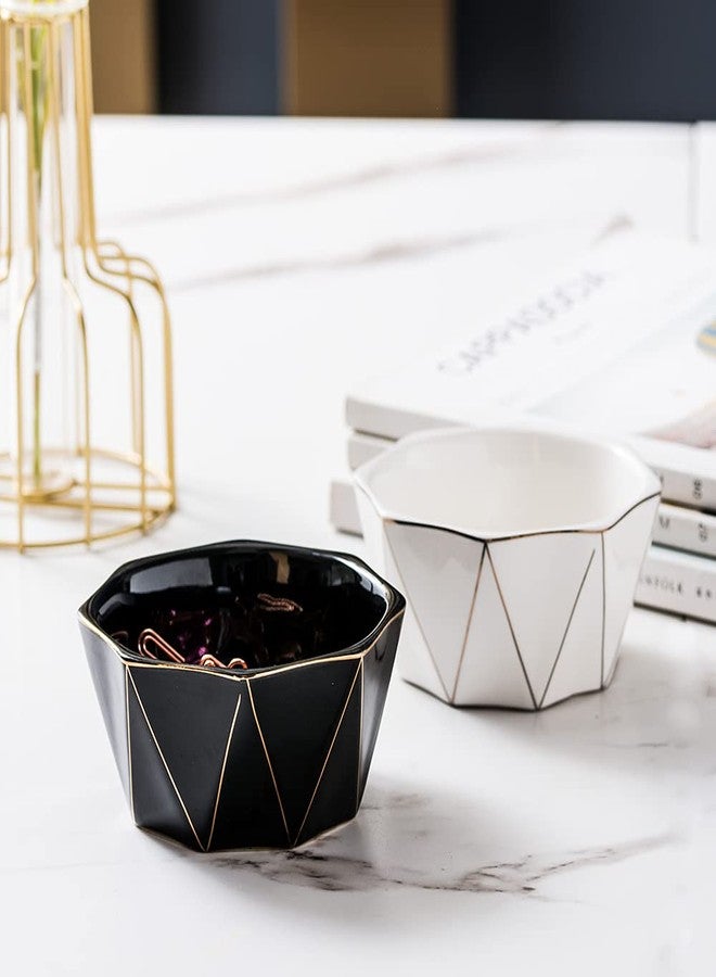 YOSCO Paper Clip Holder With Gold Line Geometric Ceramic Paper Clip Dispenser for Desk Cute Paper Clip Organizer Office Binder Clip Holder (Black) - Image 4