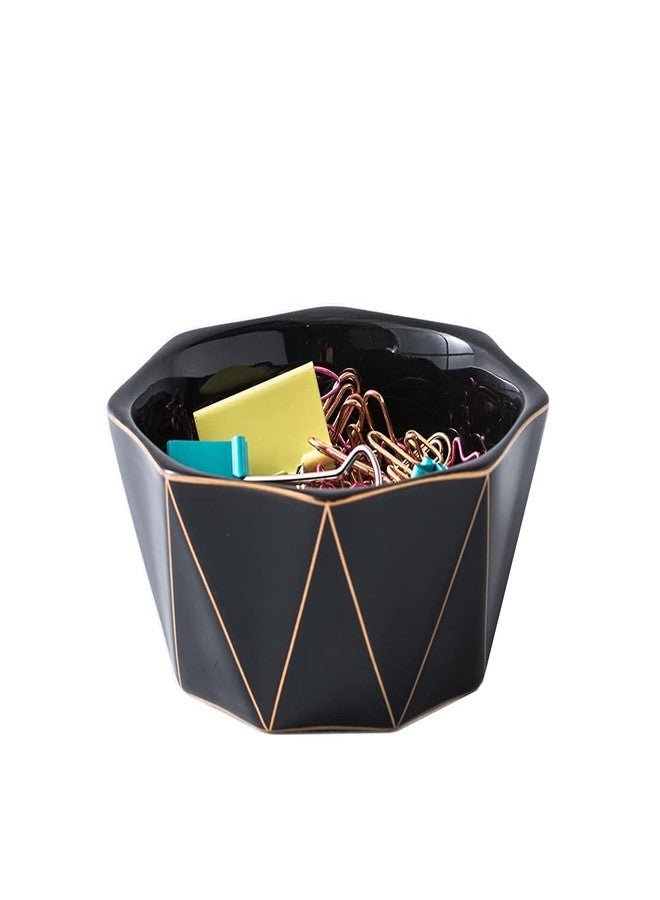YOSCO Paper Clip Holder With Gold Line Geometric Ceramic Paper Clip Dispenser for Desk Cute Paper Clip Organizer Office Binder Clip Holder (Black) - Image 1