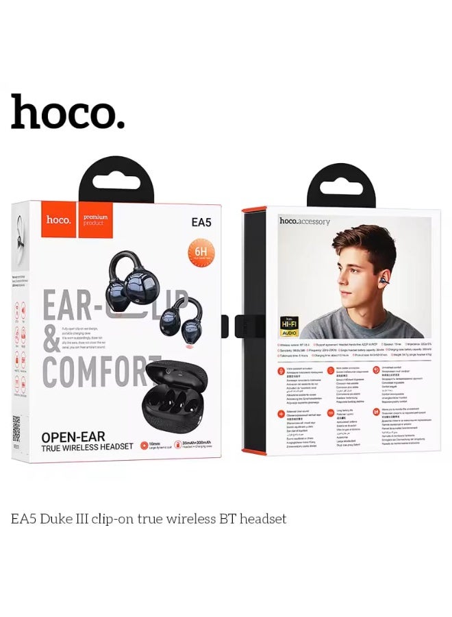 Hoco EA5  Premium Hi-Fi Audio Ear-Clip Design with Long Battery Life and Stable Bluetooth 5.1 Connectivity - Image 4