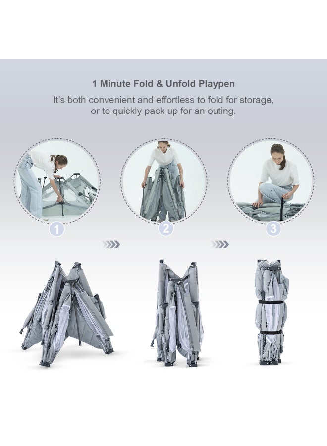 TEKNUM تكنوم ون - دقيقة طي - فتح ملعب الأطفال، 150 × 180 سم مع مرتبة وكور - رمادي - Image 2