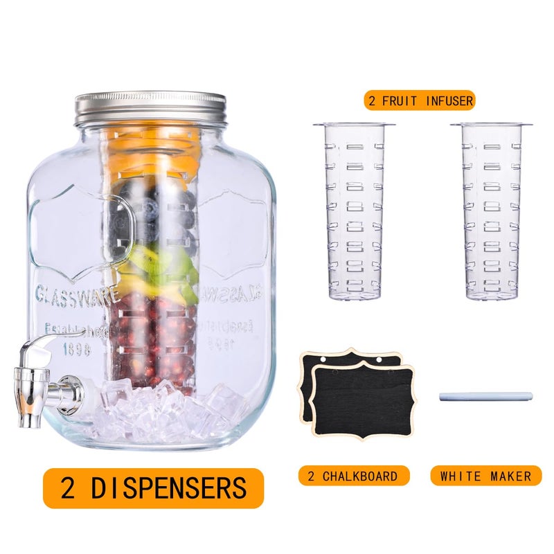 Eleganttime 1 Gallon Glass Drink Dispensers for Parties,2 Pack Beverage Dispenser with Fruit Infuser,Laundry Detergent Dispenser Punch Bowls Water Juice dispensers with Easy Flow Spigot for Outdoor - Image 3