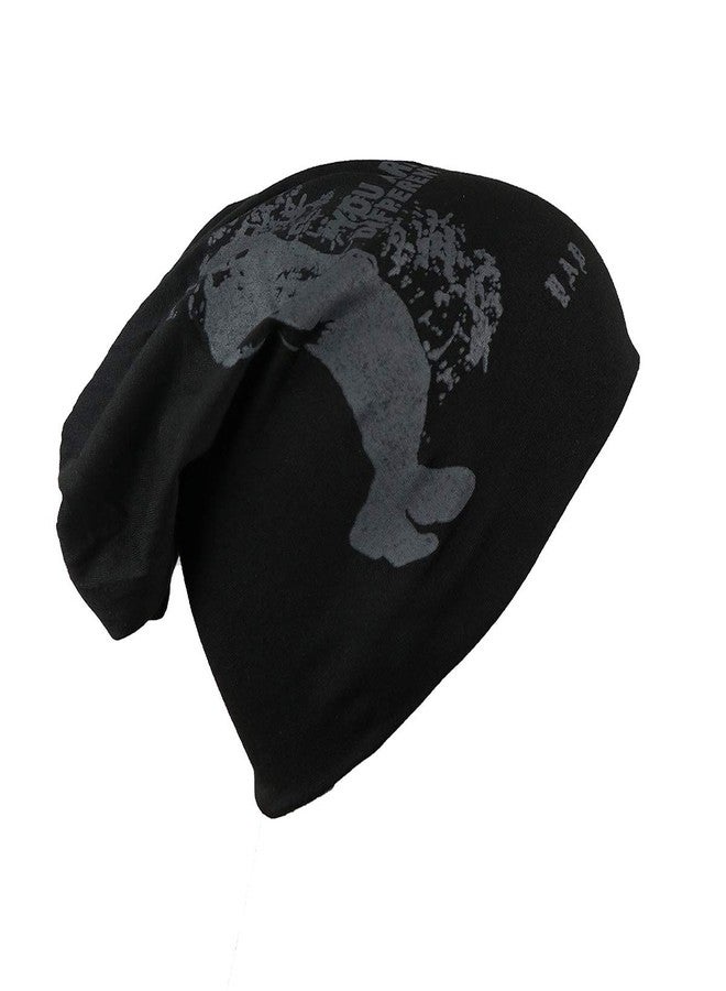iSWEVEN Cotton Slouchy Beanie and Skull Cap for Summer, Winter, Autumn & Spring Season, Can be Used as a Helmet Cap Too - Free Size (7026A, Black) - Image 1