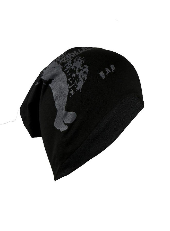 iSWEVEN Cotton Slouchy Beanie and Skull Cap for Summer, Winter, Autumn & Spring Season, Can be Used as a Helmet Cap Too - Free Size (7026A, Black) - Image 2