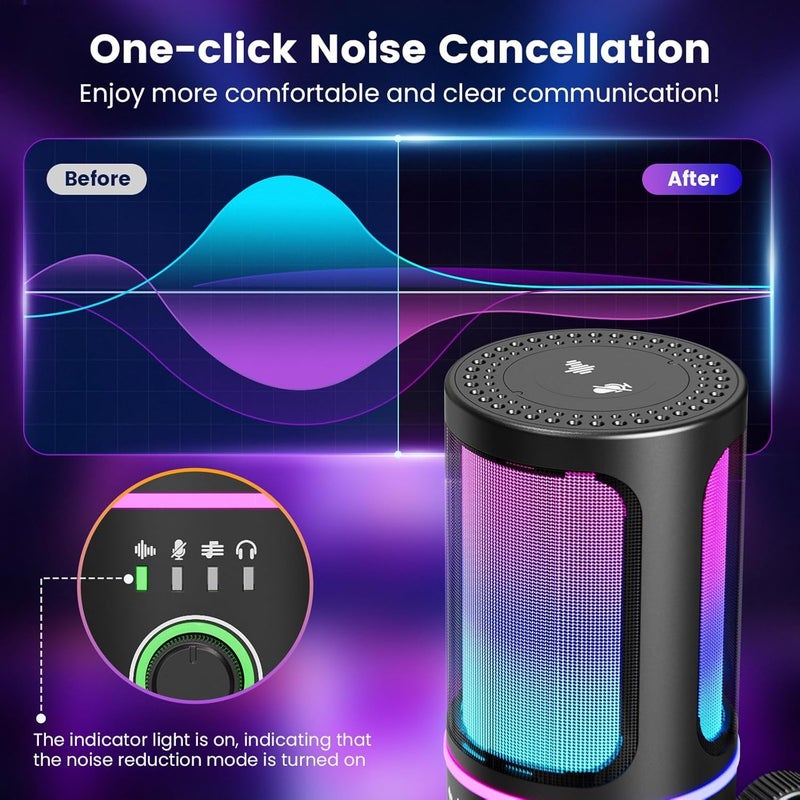 SINWE Gaming Microphone with Noise Cancelation & Gain Control- USB PC Mic for Streaming, Gaming, Podcasts, PC, PS4 -Includes Pop Filter, Shock Mount, Quick Mute & RGB Lighting - Image 3