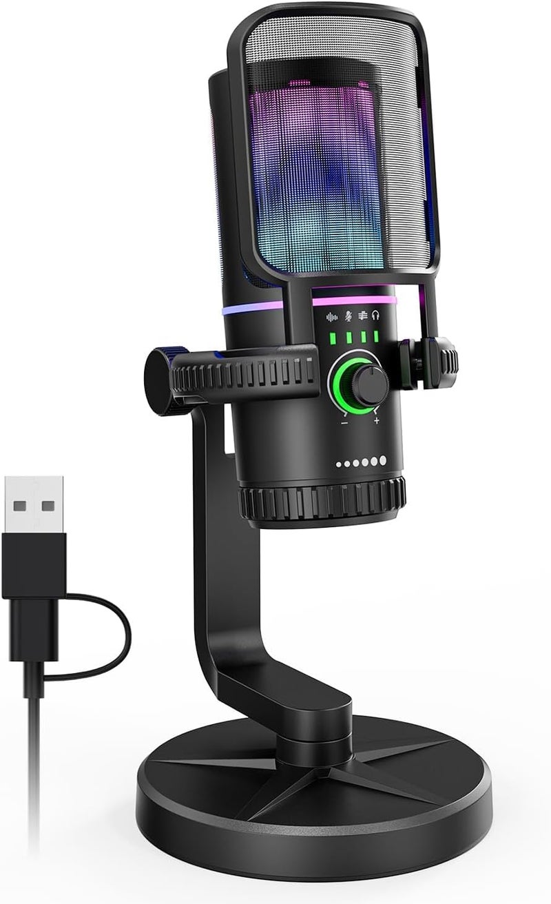 SINWE Gaming Microphone with Noise Cancelation & Gain Control- USB PC Mic for Streaming, Gaming, Podcasts, PC, PS4 -Includes Pop Filter, Shock Mount, Quick Mute & RGB Lighting - Image 1