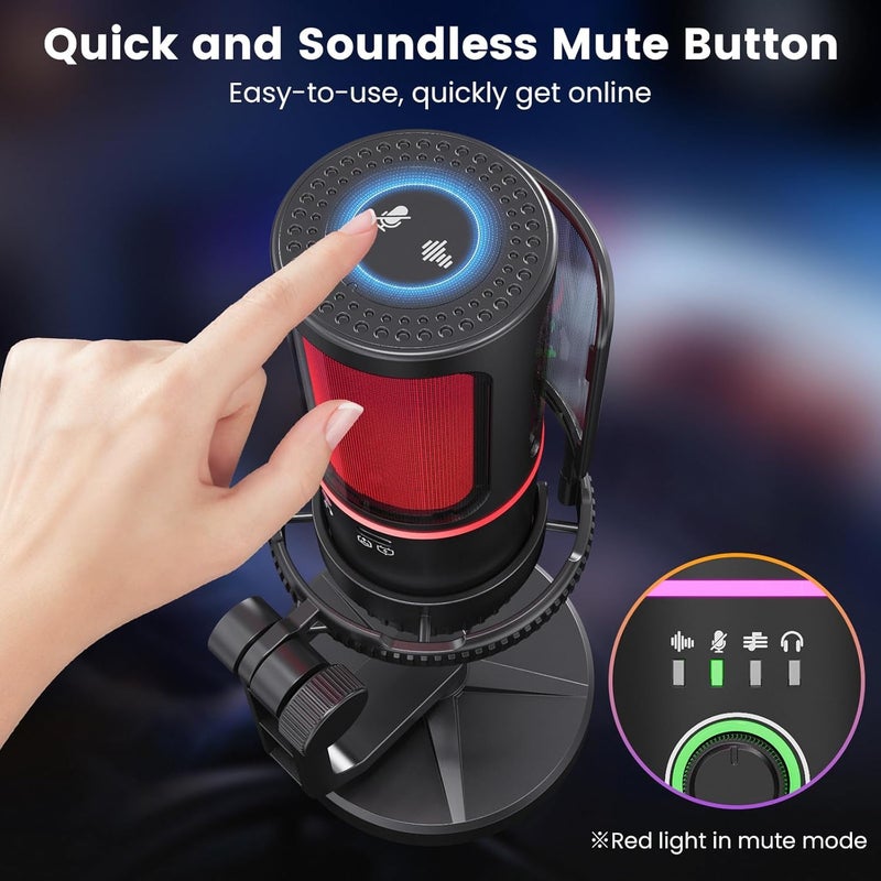 SINWE Gaming Microphone with Noise Cancelation & Gain Control- USB PC Mic for Streaming, Gaming, Podcasts, PC, PS4 -Includes Pop Filter, Shock Mount, Quick Mute & RGB Lighting - Image 4