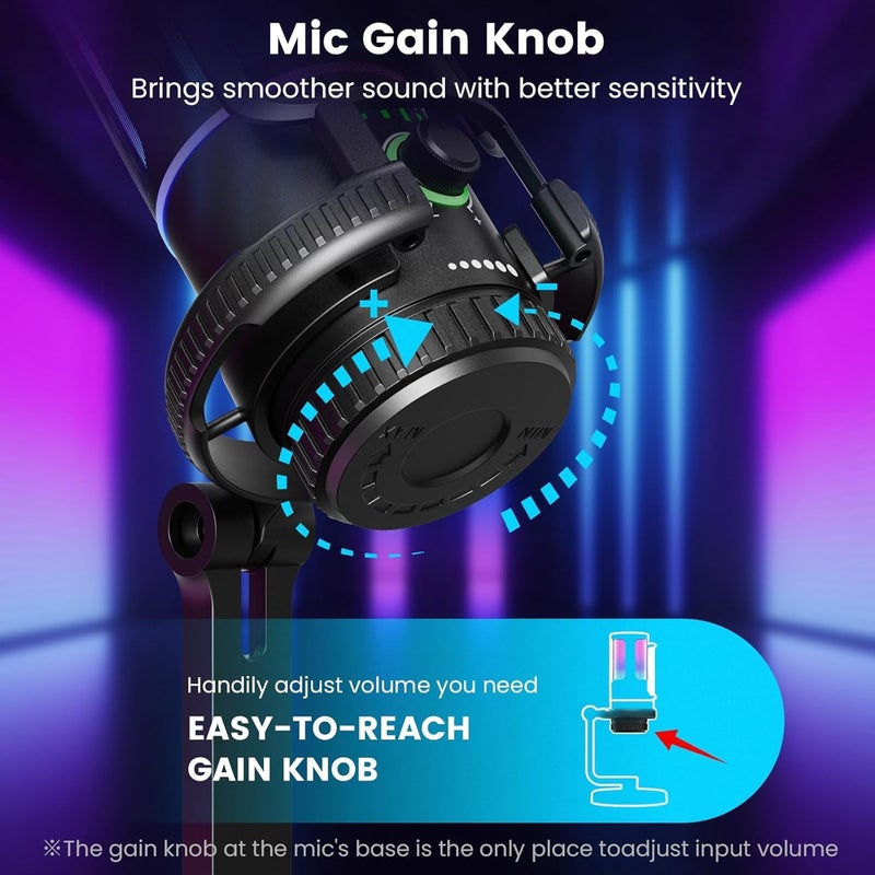 SINWE Gaming Microphone with Noise Cancelation & Gain Control- USB PC Mic for Streaming, Gaming, Podcasts, PC, PS4 -Includes Pop Filter, Shock Mount, Quick Mute & RGB Lighting - Image 5