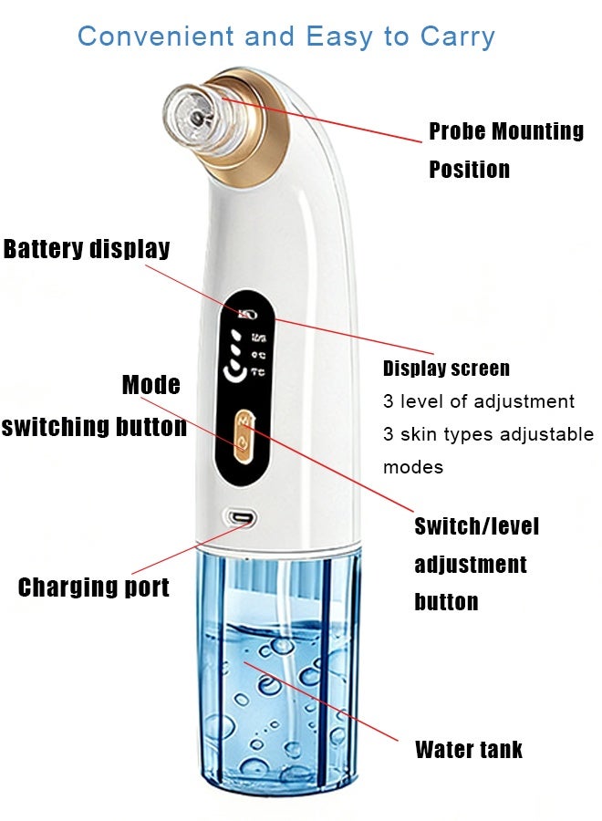RESONIX Pore Vacuum Blackhead Remover Kit (White) – 3 Adjustable Suction Levels with LED Display, 6 Suction Heads & Extractor Tools, USB Rechargeable Facial Cleaner for Deep Pore Cleansing for Women & Men - Image 3