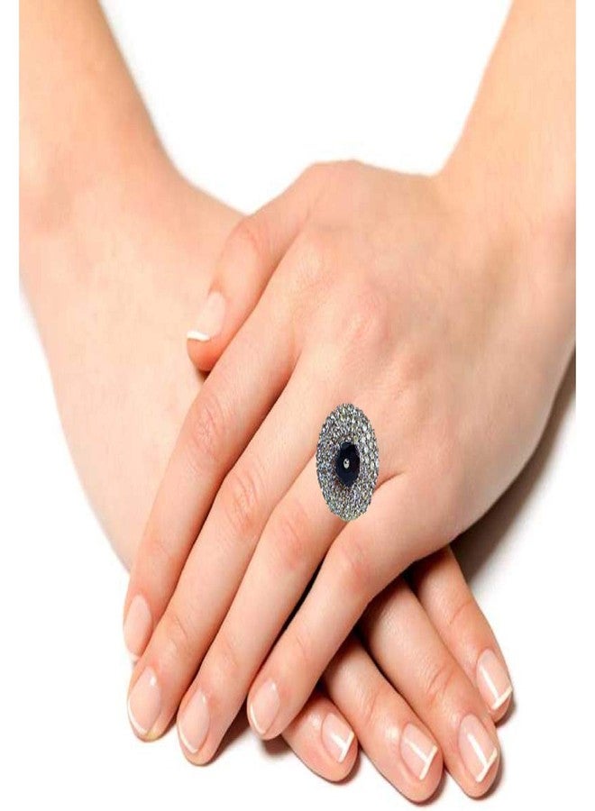 Epraiser Women's American Diamond Imitation Antique Non-Precious Metal Ring (Black) - Image 3