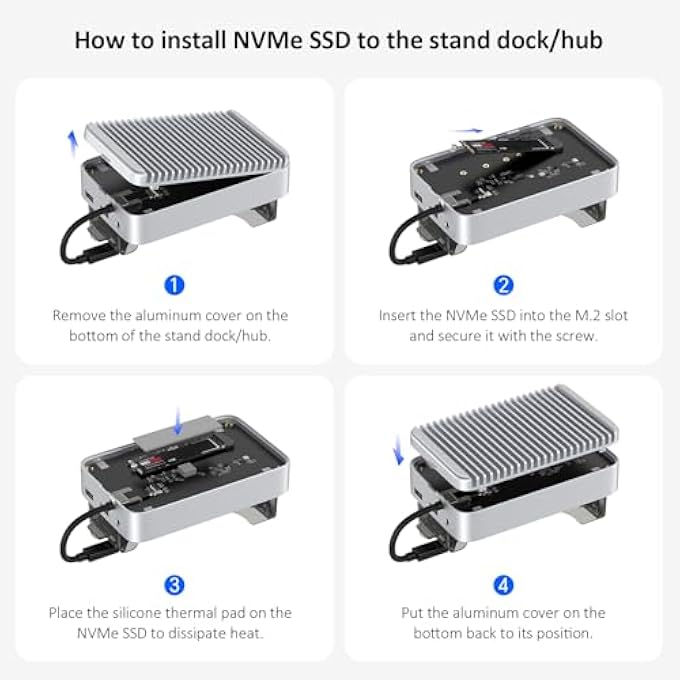 rayihni ماك ميني M4 2024 قاعدة توصيل، 40 جيجابت في الثانية USB4 M.2 NVME SSD حاوية، متوافقة مع ثندربولت 4/5، محطة توصيل USB بسرعة 10 جيجابت في الثانية مع قارئ بطاقة SD4.0 - Image 3