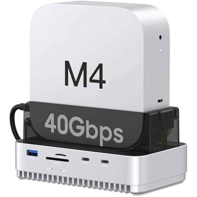 rayihni ماك ميني M4 2024 قاعدة توصيل، 40 جيجابت في الثانية USB4 M.2 NVME SSD حاوية، متوافقة مع ثندربولت 4/5، محطة توصيل USB بسرعة 10 جيجابت في الثانية مع قارئ بطاقة SD4.0 - Image 1