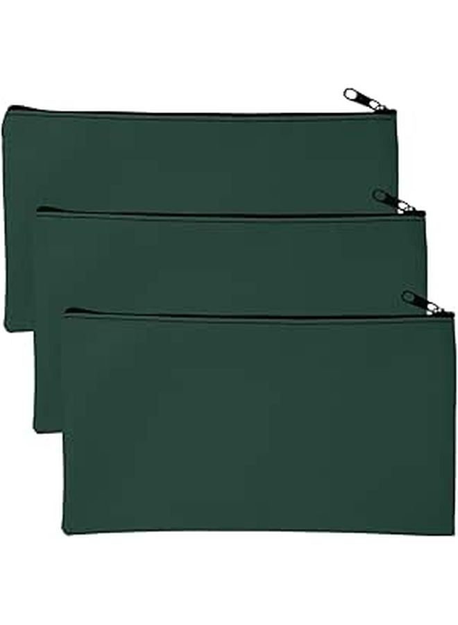 Emerald Green 3 Pack PU Leather Zipper Cash Deposit Bags With Receipt Organizer Wallet - Image 1
