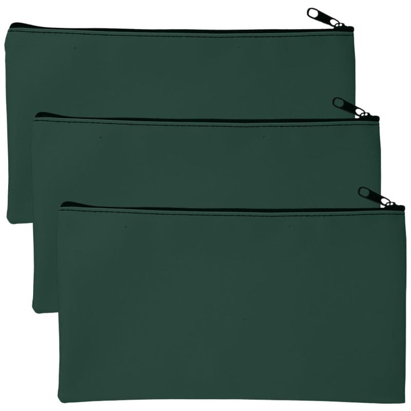 Emerald Green 3 Pack PU Leather Zipper Cash Deposit Bags With Receipt Organizer Wallet - Image 2