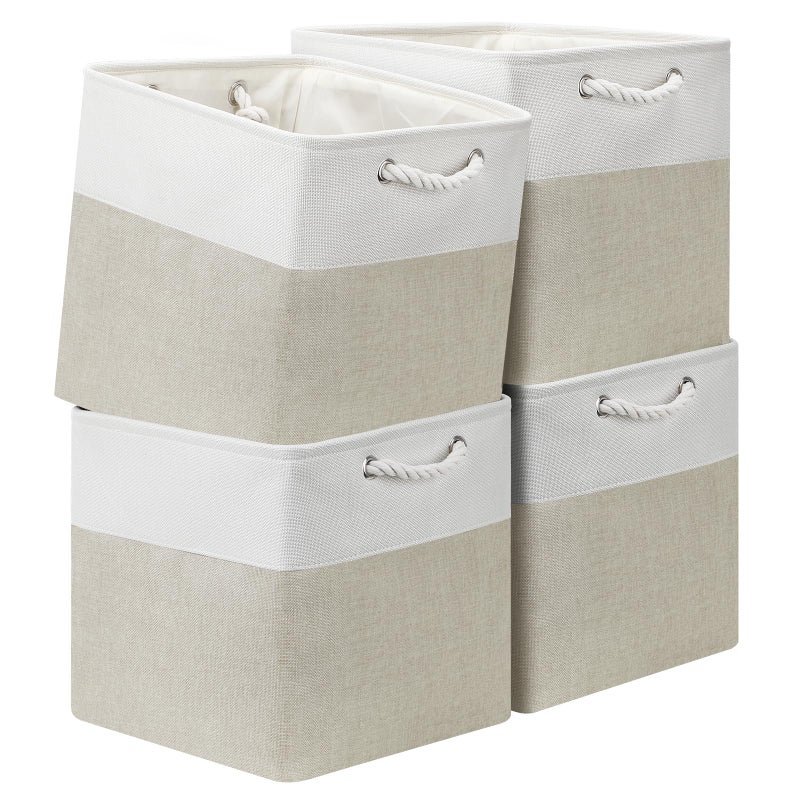 Posprica 13x13 Storage Cube Bins 4PackCollapsible Cube Storage Organizer for Closet Fabric Storage Box w Rope Handles Foldable Storage Baskets for Shelves ClothesCloset Organization  WhiteCoffee