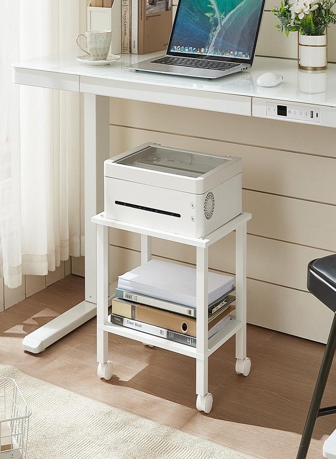 YUFAM 2 Tier Printer Stand with Storage,Under Desk Shelf Printer Table, Rolling Printer Cart for Office,Home,White - Image 4