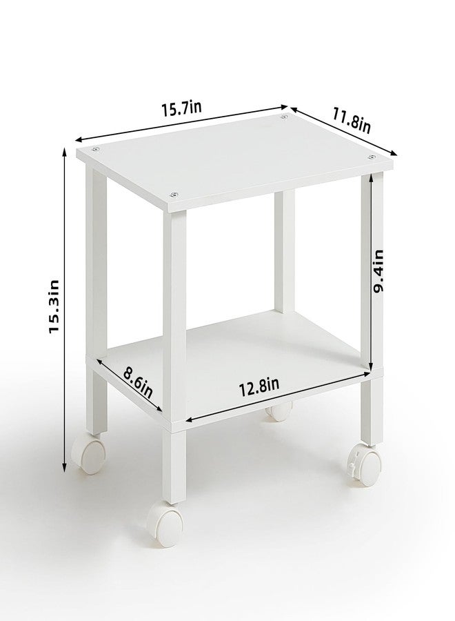 YUFAM 2 Tier Printer Stand with Storage,Under Desk Shelf Printer Table, Rolling Printer Cart for Office,Home,White - Image 3