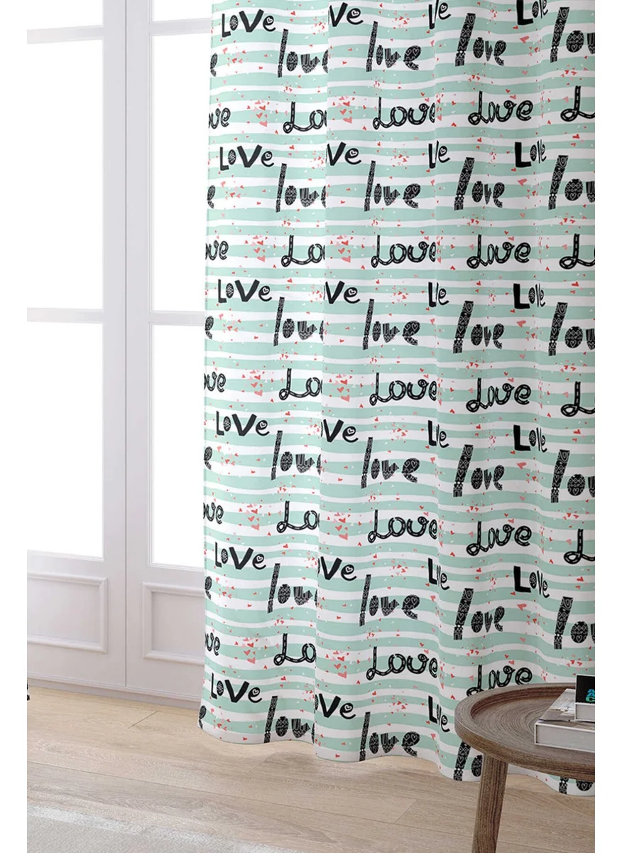 Cango Home Green Black Love Written Digital Printed Curtain CGH431-PR