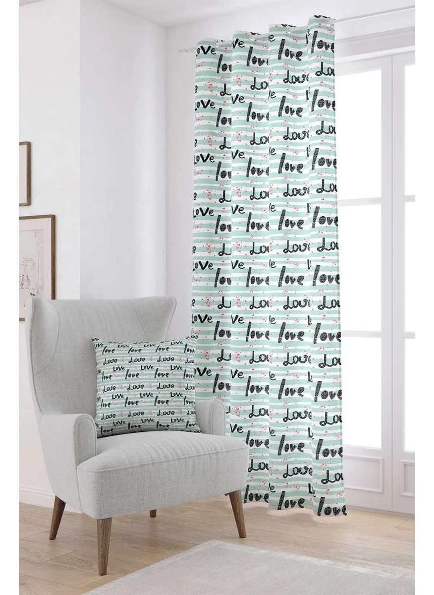 Cango Home Green Black Love Written Digital Printed Curtain CGH431-PR