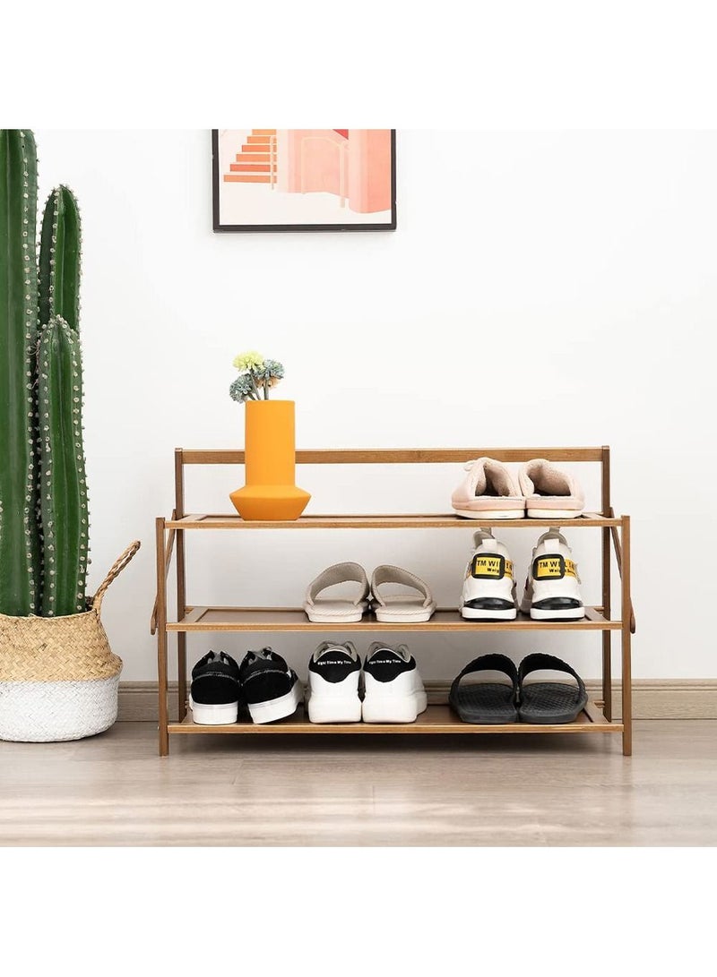 LINGWEI Portable Foldable 3 Tier Shoe Rack Storage Organizer Free Installation Folding Dustproof Shoe Cabinet Bamboo Stackable and Durable Shoe Shelf Space Saving Storage Shoe Tower Shoe Cabinet - Image 2