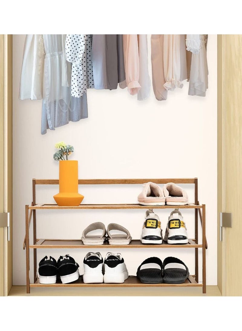 LINGWEI Portable Foldable 3 Tier Shoe Rack Storage Organizer Free Installation Folding Dustproof Shoe Cabinet Bamboo Stackable and Durable Shoe Shelf Space Saving Storage Shoe Tower Shoe Cabinet - Image 3