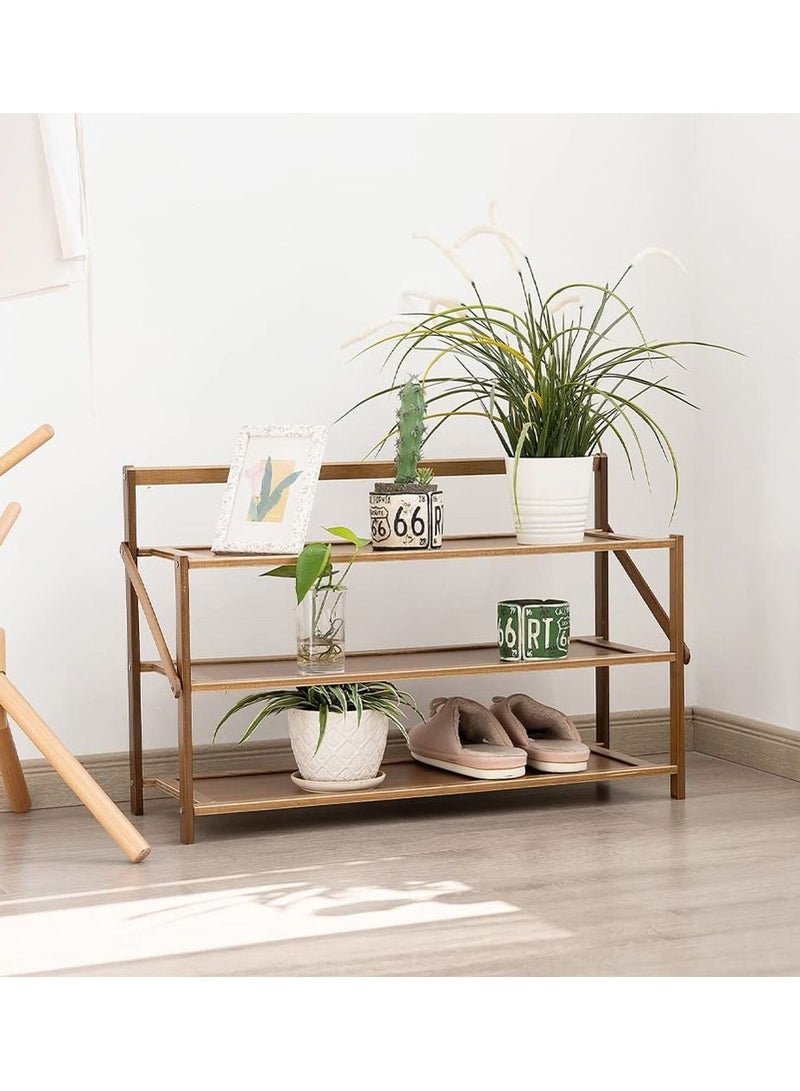 LINGWEI Portable Foldable 3 Tier Shoe Rack Storage Organizer Free Installation Folding Dustproof Shoe Cabinet Bamboo Stackable and Durable Shoe Shelf Space Saving Storage Shoe Tower Shoe Cabinet - Image 1