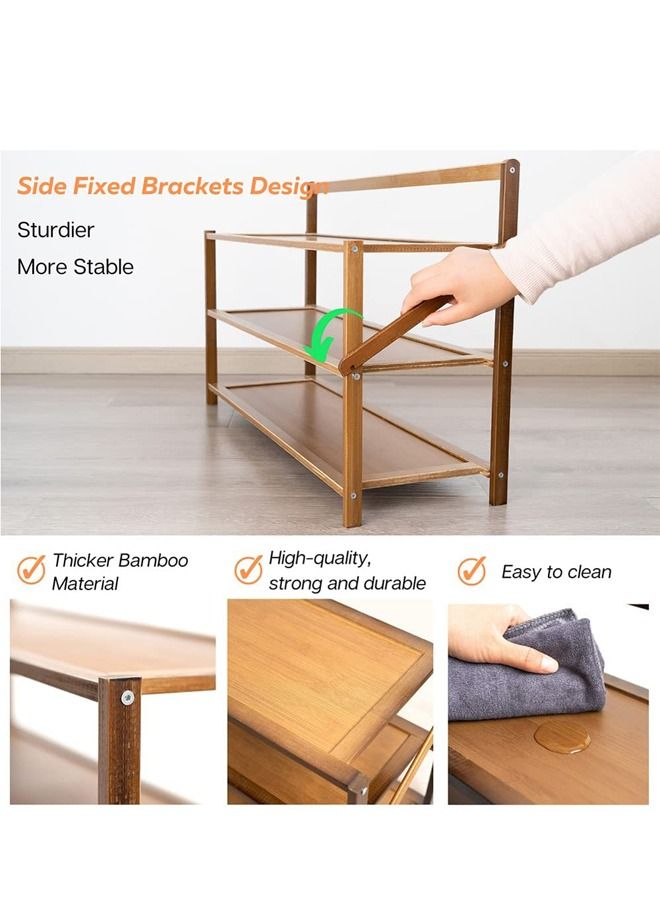LINGWEI Portable Foldable 3 Tier Shoe Rack Storage Organizer Free Installation Folding Dustproof Shoe Cabinet Bamboo Stackable and Durable Shoe Shelf Space Saving Storage Shoe Tower Shoe Cabinet - Image 4