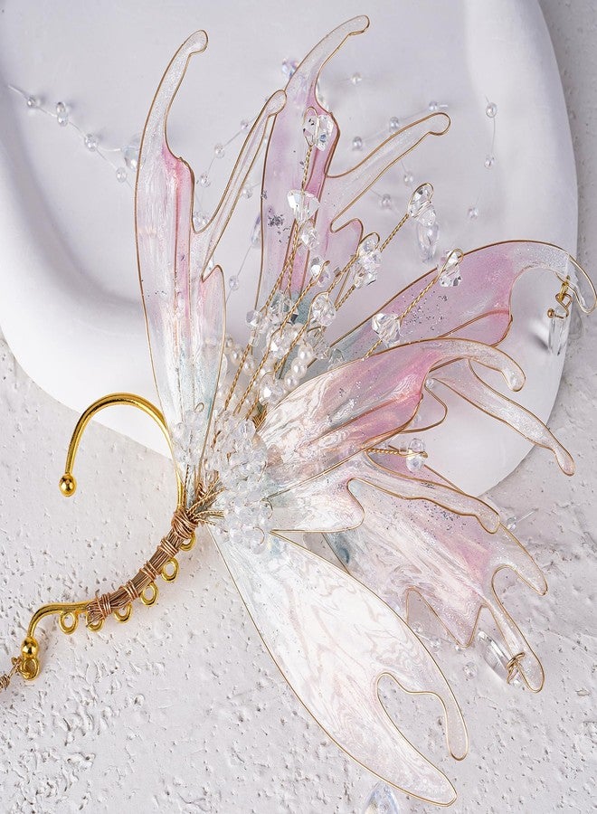 FRESHME Mermaid Elf Ear Cuffs - Pink Fairy Ear Cuffs No Piercing Elven Ear Clips Wrap with Bead Tassel Auricular Fins Earring Renaissance Renfaire Cosplay Mermaid Costume Accessories - Image 5