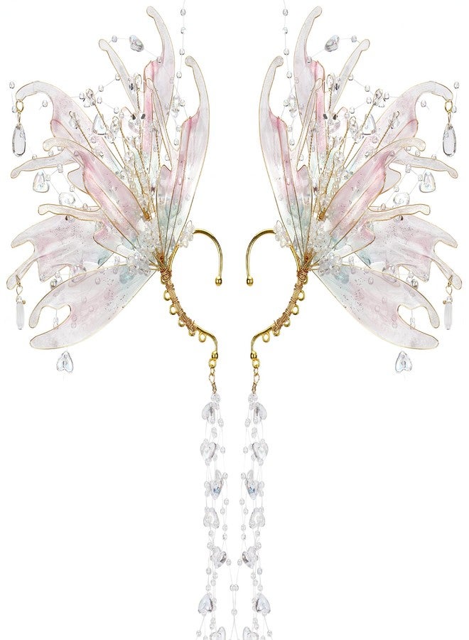 FRESHME Mermaid Elf Ear Cuffs - Pink Fairy Ear Cuffs No Piercing Elven Ear Clips Wrap with Bead Tassel Auricular Fins Earring Renaissance Renfaire Cosplay Mermaid Costume Accessories - Image 1