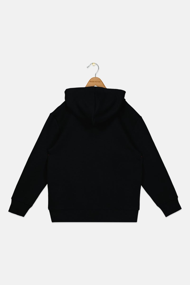 Reebok Kids Boy Brand Logo Long Sleeve Outdoor Hoodie, Black - Image 2