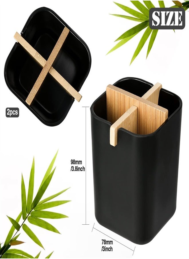 KASTWAVE Bamboo Toothbrush Holder, ELECDON Multifunctional Electric Toothbrush Holder, Naturally Tough Eco Friendly Toothpaste Caddy Toothbrush Organizer Stand for Bathroom Vanity Countertops, Black  - Image 2