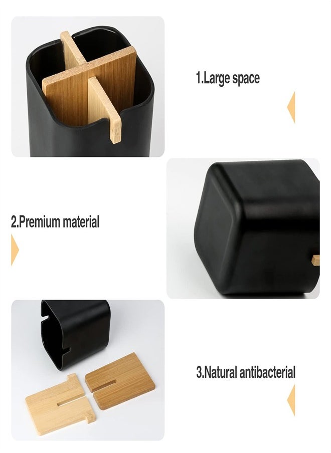 KASTWAVE Bamboo Toothbrush Holder, ELECDON Multifunctional Electric Toothbrush Holder, Naturally Tough Eco Friendly Toothpaste Caddy Toothbrush Organizer Stand for Bathroom Vanity Countertops, Black  - Image 4