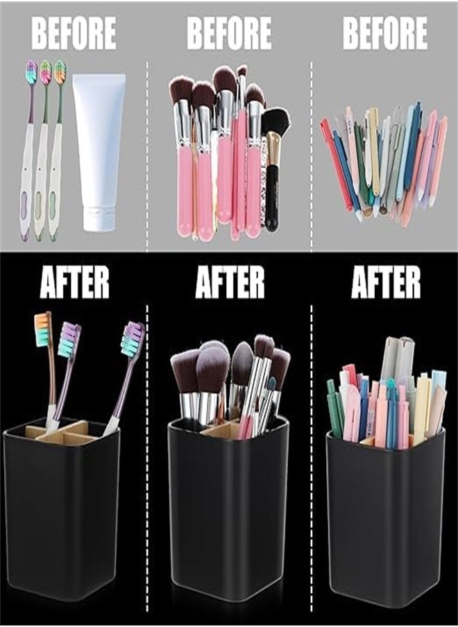 KASTWAVE Bamboo Toothbrush Holder, ELECDON Multifunctional Electric Toothbrush Holder, Naturally Tough Eco Friendly Toothpaste Caddy Toothbrush Organizer Stand for Bathroom Vanity Countertops, Black  - Image 3