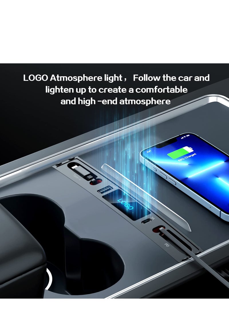 SYOSI Car USB Charger Multi Port for 2021 2022 2023 Tesla Model 3/Y | Tesla USB Hub with Blue Led Light | Tesla Model 3/Y Accessories 100% Fit Center Console Adapter | Tesla Phone Charger - Image 4