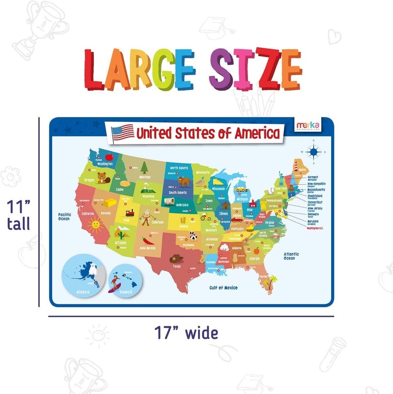 merka Periodic Table of Elements Placemat Set - 17 x 11 in, Multicolor, 4-Pack - Washable Silicone Learning Placemats for Kids Educational Dining & Kitchen Use - Includes US Map & President Info - Image 4