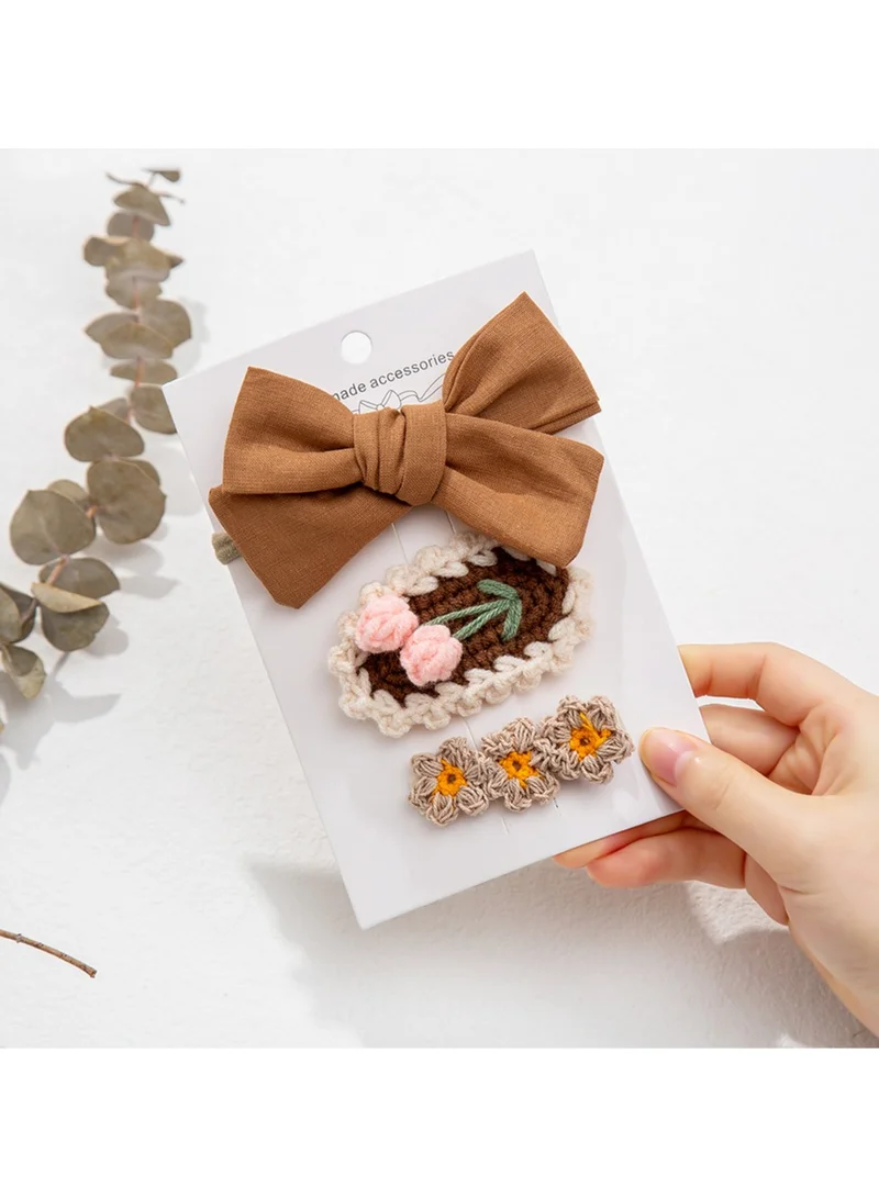 D'Daniela Angela Ribbon Bow Clip Set For Babies and Girls - Brown