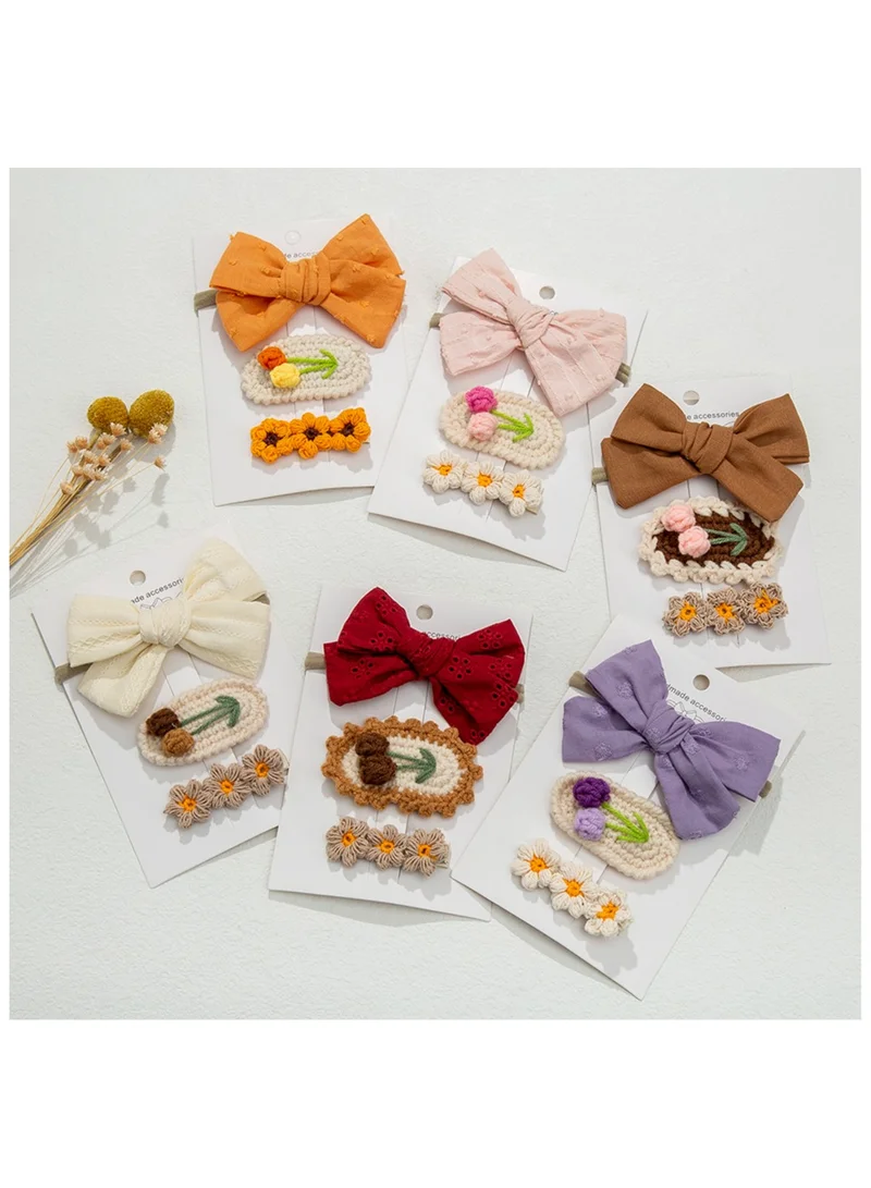 D'Daniela Angela Ribbon Bow Clip Set For Babies and Girls - Brown