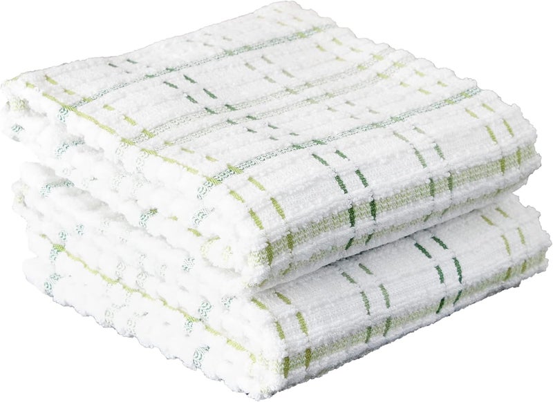 Ritz Royale Collection 100% Combed Terry Cotton, Highly Absorbent, Oversized Checked Kitchen Towel Set, 28" x 18", 2-Pack, Cactus Green - Image 1