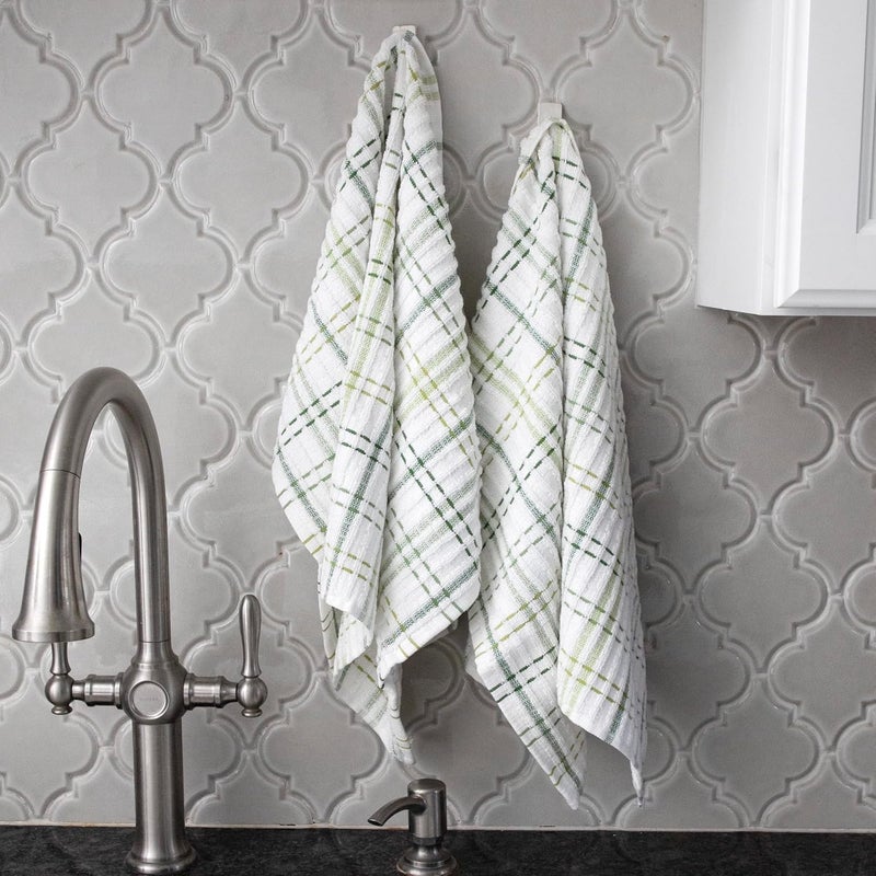 Ritz Royale Collection 100% Combed Terry Cotton, Highly Absorbent, Oversized Checked Kitchen Towel Set, 28" x 18", 2-Pack, Cactus Green - Image 5