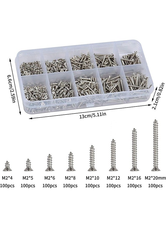 MVAQKLM  - 800 Packs M2 Screws Set, Phillips Flat Head Self-Tapping Screws, M2 Cross Head Countersunk Self Screws Assortment, Wood Screws Kit, Multi-Purpose Metal Screws Set with Storage Box - Image 1
