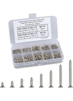 800 Packs M2 Screws Set, Phillips Flat Head Self-Tapping Screws, M2 Cross Head Countersunk Self Screws Assortment, Wood Screws Kit, Multi-Purpose Metal Screws Set with Storage Box