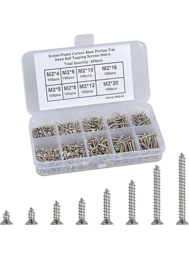 MVAQKLM  - 800 Packs M2 Screws Set, Phillips Flat Head Self-Tapping Screws, M2 Cross Head Countersunk Self Screws Assortment, Wood Screws Kit, Multi-Purpose Metal Screws Set with Storage Box - Image 1
