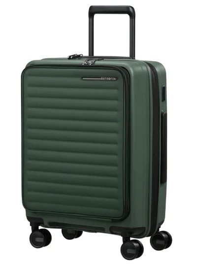 Samsonite Restackd Easy Access Suitcase Cabin Size 55 cm / 20 inch, 4 Spinner Wheels, Polypropylene, Sage|TSA Combination Lock|Shock Absorbing Wheels|Expandable|Front Laptop Compartment - 5 Years International Warranty