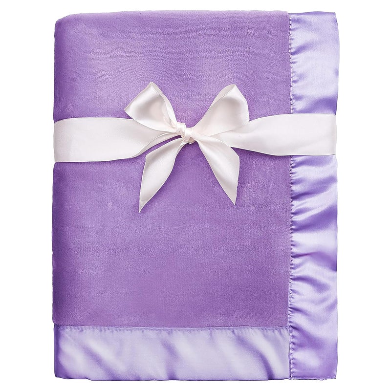 Pro Goleem Fleece Baby Blanket with 2 Inch Satin Trim Soft Plush Blanket for Boys and Girls for Babies Purple 30x40
