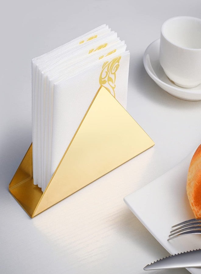 Luvtree 2 Pieces Golden Stainless Steel 304 Napkin Holder, Modern Triangle Cocktail Napkin Dispenser Organizer for Kitchen Countertops, Dinner Tables, Picnic Tables - Image 3