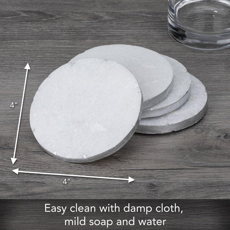Thirstystone Old Hollywood Round White Marble Coasters, All Natural Marble, Non-Slip Cork Backing, Drink Absorbent & Protects Table, Set of 4 - Image 3