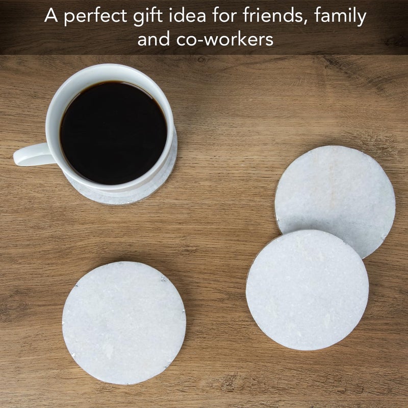 Thirstystone Old Hollywood Round White Marble Coasters, All Natural Marble, Non-Slip Cork Backing, Drink Absorbent & Protects Table, Set of 4 - Image 5