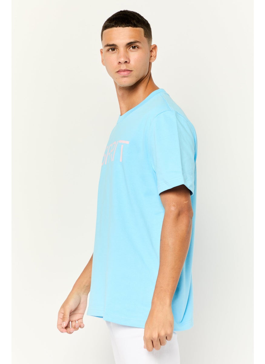 ESPRIT - Men Ribbed Collar Shorts Sleeve Brand Logo T-Shirt, Blue - Image 1
